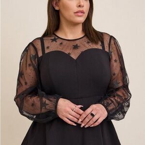 Peplum Stretch Woven Glitter Star Organza Top